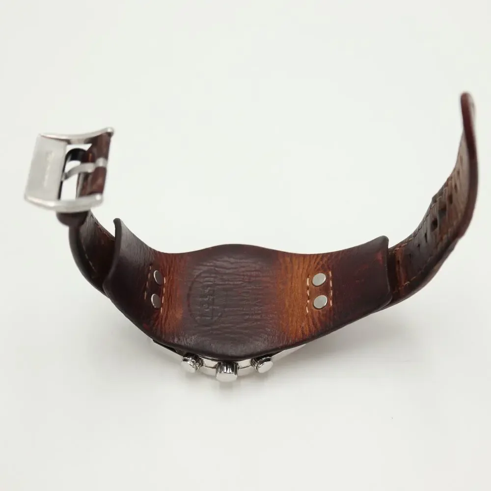 Fossil Coachman Mens Brown 45mm Watch Date Wood Grain Leather Cuff w New Battery